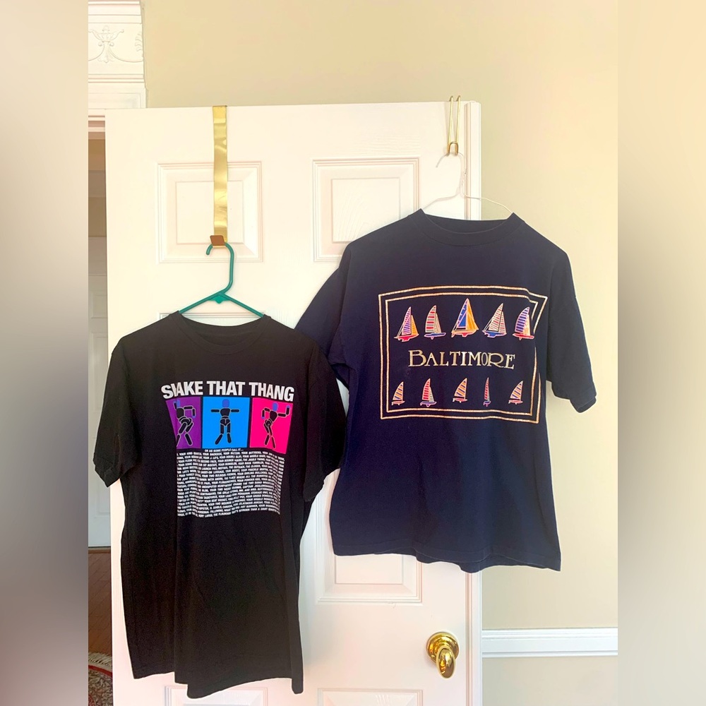 Bundle: 2 Cotton Shirts with Print: Black Size Large & Navy Size Medium